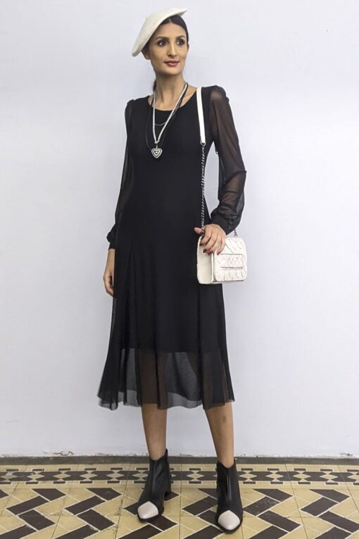 Vestido de tule midi com nesgas /433PTO