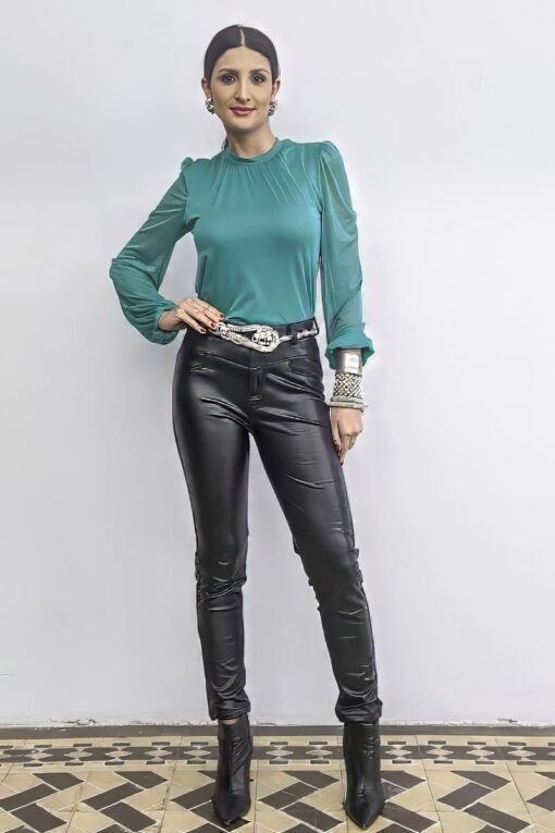 Blusa de tule com decote franzido /445ESM