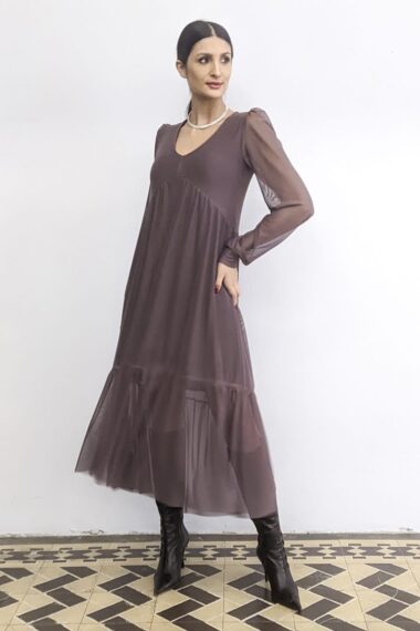 Vestido evasê e decote V  /491CAC