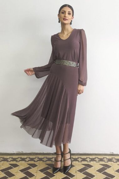 Alternative view of Conjunto blusa decote V e saia godê /163CJO