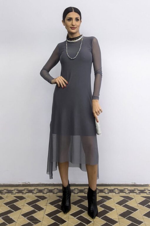 Vestido acinturado com fendas /545CIN