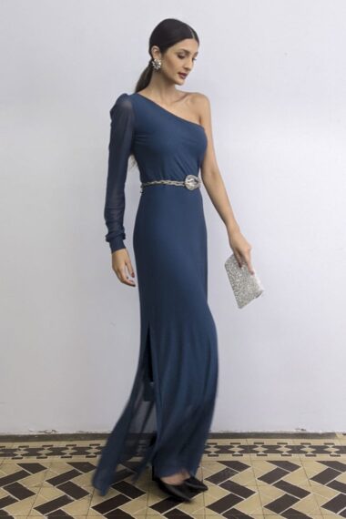 Alternative view of Vestido longo, um ombro e fenda /546OXF