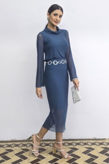 Conjunto blusa mullet e saia lápis midi /162CJO