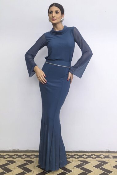 Conjunto blusa gola boba e saia longa sereia /159CJO