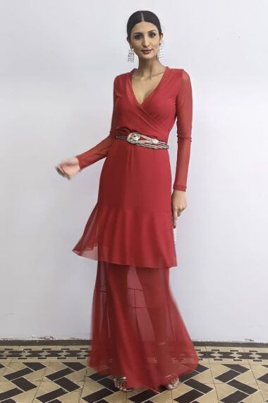 Vestido de tule longo transpassado /420VM3