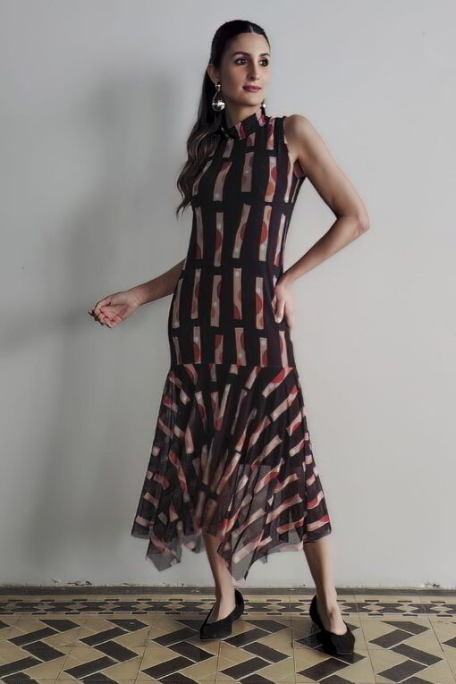Vestido manga cavada com gola alta /515VVA320