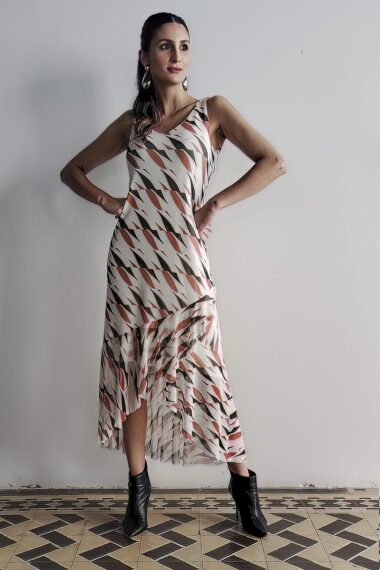 Vestido manga cavada com babados /558VES326