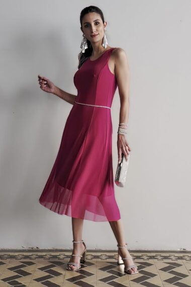 Alternative view of Vestido de tule midi com cortes verticais /340PIT