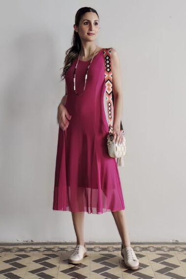 Vestido de tule midi com cortes verticais /340PIT