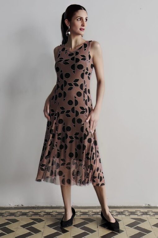 Vestido de tule midi com cortes verticais /340VNG312
