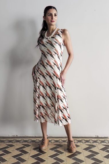 Vestido de tule midi com cortes verticais /340VNG326