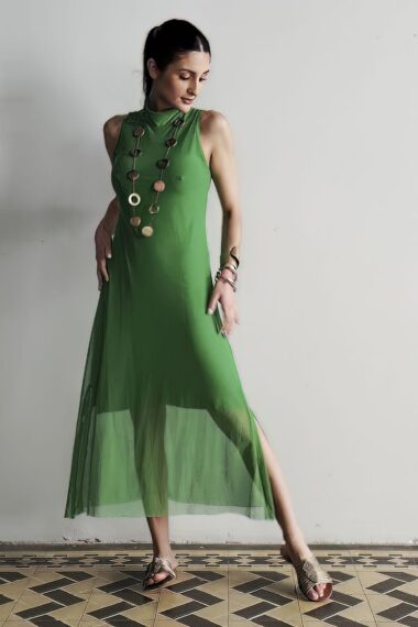 Vestido de tule gola alta /454FOL