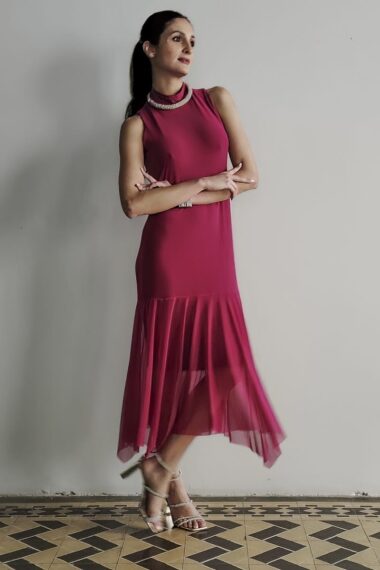 Vestido manga cavada com gola alta /515PIT