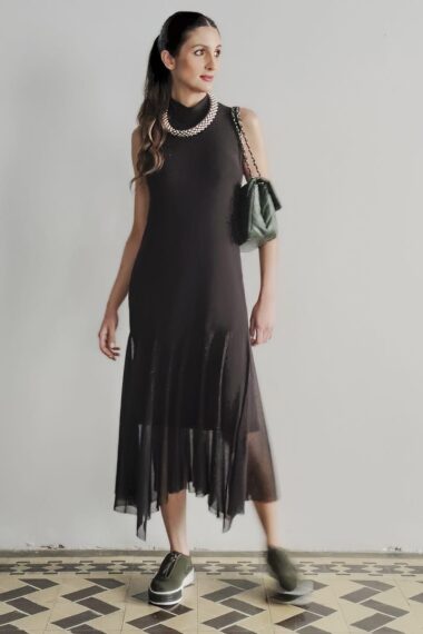 Vestido manga cavada com gola alta /515PTO