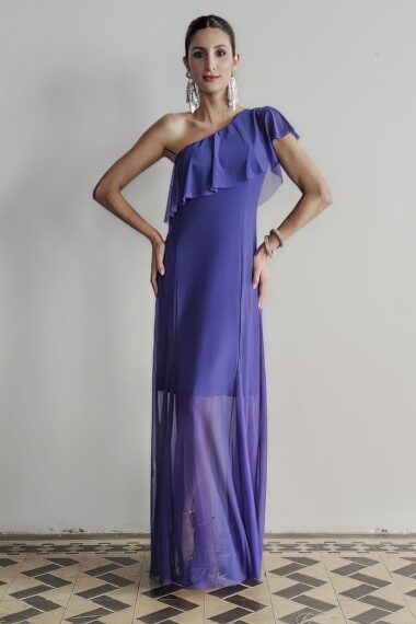 Vestido longo, um ombro e babado /525ROY