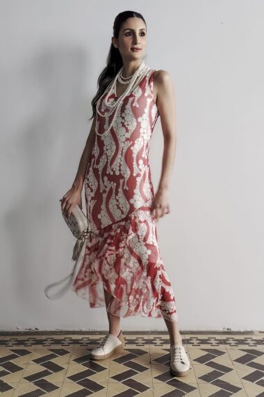 Vestido manga cavada com babados /558VES307