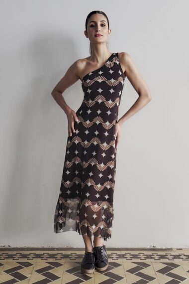 Alternative view of Vestido maxi um ombro com fendas /564VES317