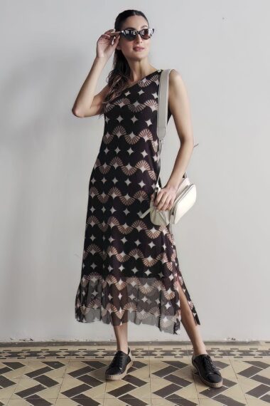 Vestido maxi um ombro com fendas /564VES317