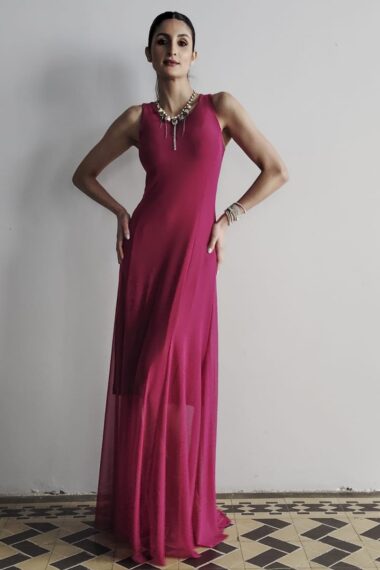 Alternative view of Vestido longo acinturado com echarpe /565PIT