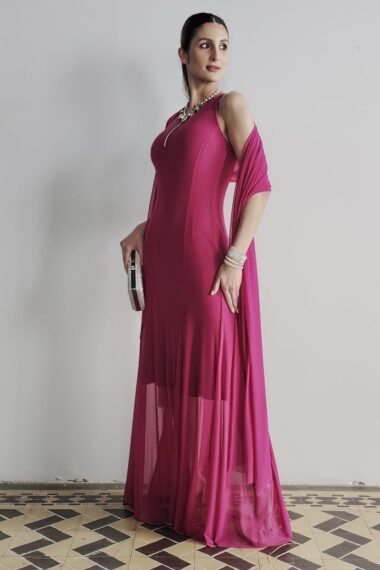 Vestido longo acinturado com echarpe /565PIT