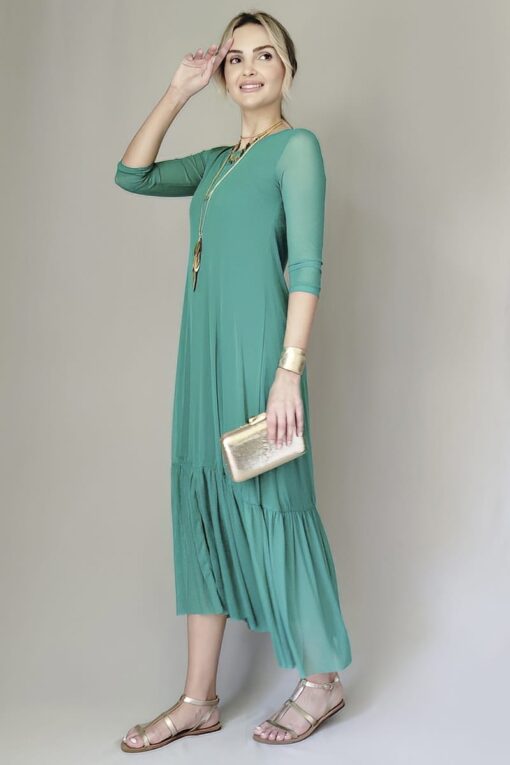 Vestido manga 3/4 e decote redondo /493ESM