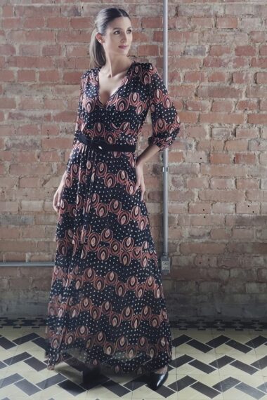 Alternative view of Vestido de tule longo com frente transpassada /422VES362