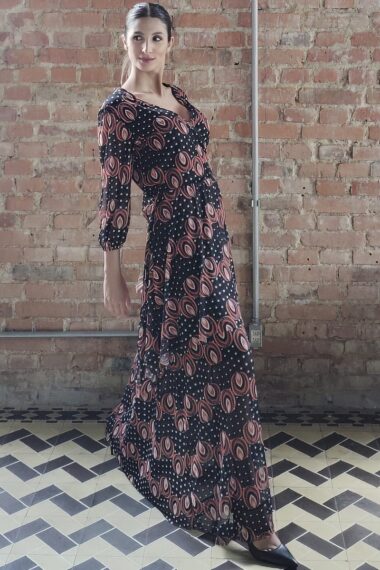 Vestido de tule longo com frente transpassada /422VES362