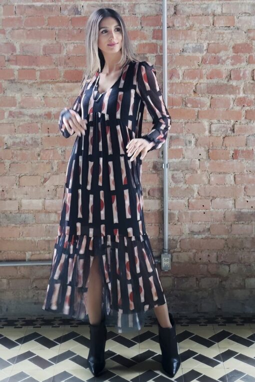 Vestido evasê e decote V  /491VES320