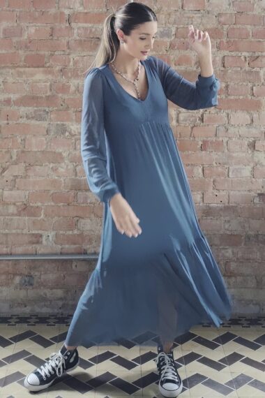 Vestido evasê e decote V  /491OXF