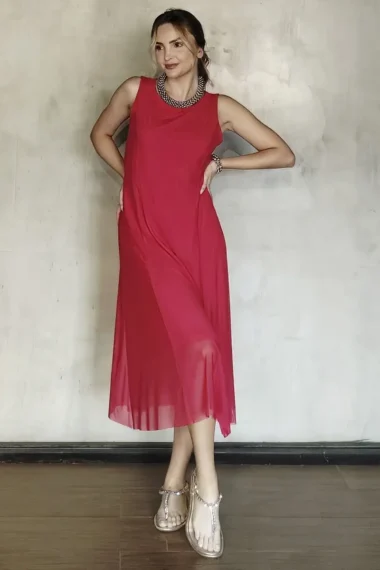 Vestido de tule midi com cortes verticais /340VM3