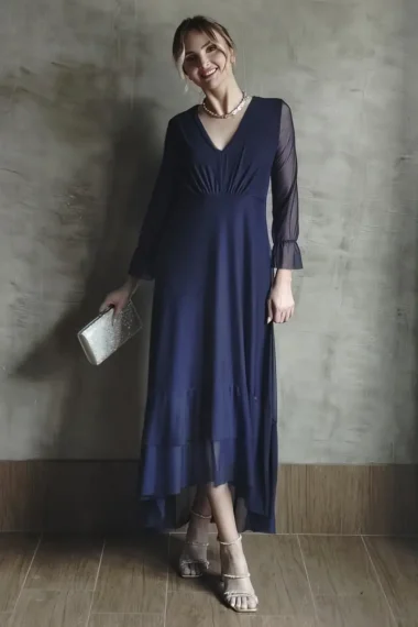 Vestido de tule decote V com drapeado /512AZ1