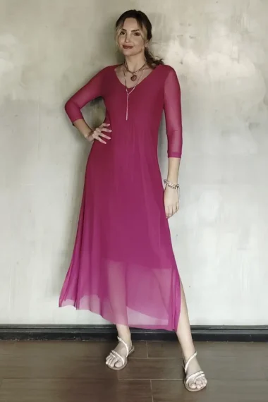 Vestido decote V com fendas laterais /563PIT