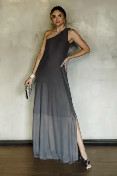 Vestido longo, um ombro e fendas /576CIN