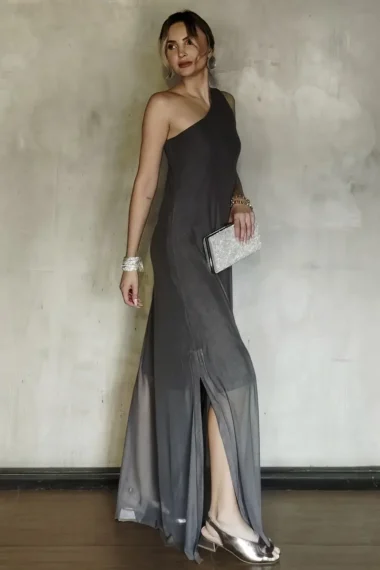 Alternative view of Vestido longo, um ombro e fendas /576CIN