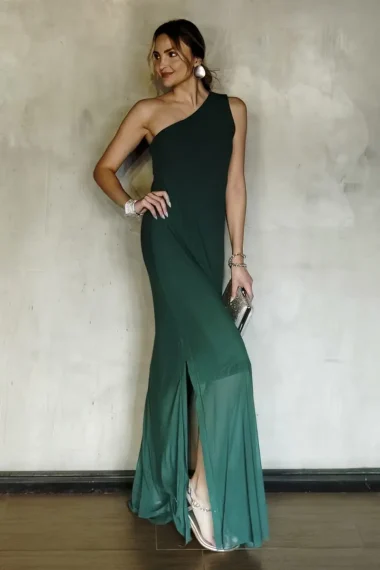 Vestido longo, um ombro e fendas /576MAT