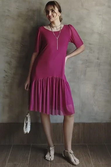 Vestido de tule amplo e decote redondo /593PIT