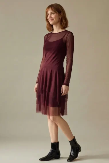 Alternative view of Vestido de tule com decote canoa /370SAN