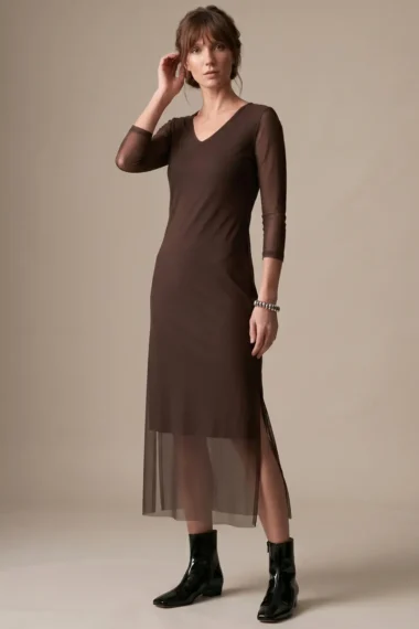 Vestido decote V com fendas laterais /563TRO