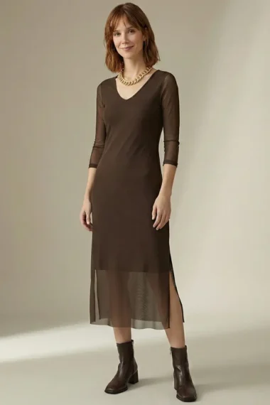 Vestido decote V com fendas laterais /563TRO