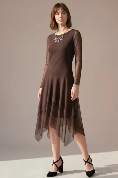 Vestido manga longa com barra em pontas /490TRO