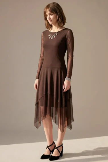 Alternative view of Vestido manga longa com barra em pontas /490TRO