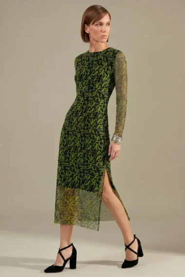 Vestido acinturado midi com fendas /539VES430