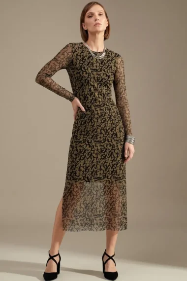 Vestido acinturado midi com fendas /539VES431