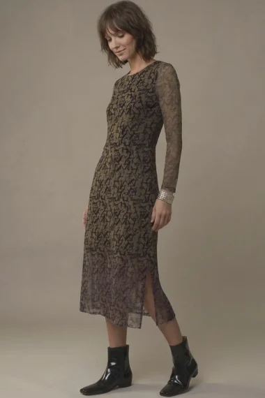 Vestido acinturado midi com fendas /539VES431