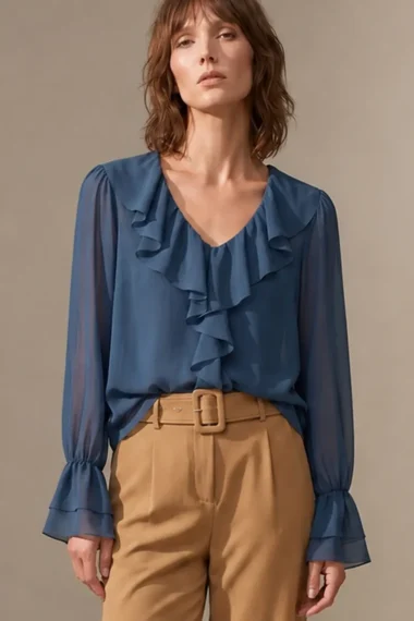 Blusa de tule jabot duplo /509OXF