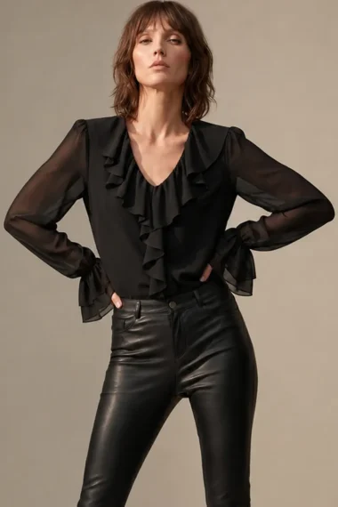 Blusa de tule jabot duplo /509PTO