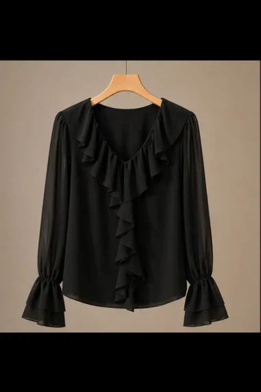 Alternative view of Blusa de tule jabot duplo /509PTO