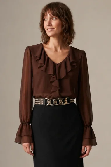 Blusa de tule jabot duplo /509TRO