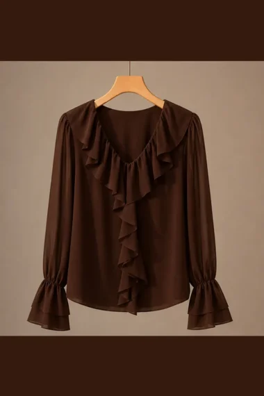 Alternative view of Blusa de tule jabot duplo /509TRO